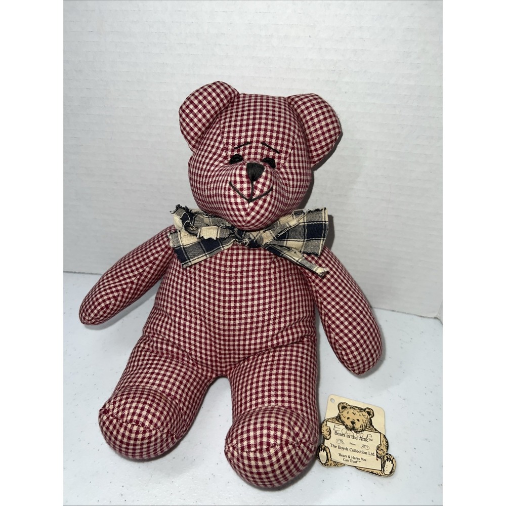 Boyds Bears In The Attic Red Tan Plaid/Checked Americana Bear 1991-1994 handmade